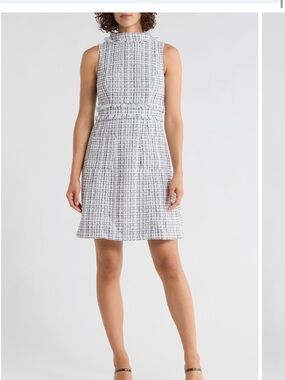 Eliza J White & Black Tweed High-Neck Sleeveless Mini Dress